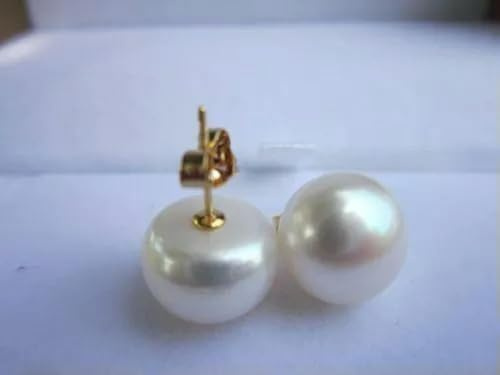 Riesige AAA 12-11mm Südsee weiße Ohrstecker Perlen 14K Gold
