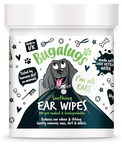 BUGALUGS - Soothing Wipes for Dog Ear Cleaning - 100 Count - Aloe Vera & Witch Hazel - Ear Hygiene - Odor Control - Itch Relief - Daily Use - Natural and Gentle Formula
