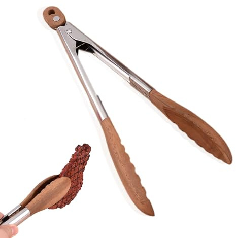HSUYUN Fleischzange, 29 CM Zangen zum Kochen, Walnuss-Holz Zange Küche aus Edelstahl, mit Aufhängeloch, Nussbaum Holz Küchenzange, für BBQ-Zangen, Steakzangen und Küchenzangen Geeignet