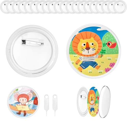 APOMOONS 20 Stück Buttons Selber Machen Set mit 2 Anstecknadel, DIY Buttons zum Selbstgestalten, Acryl Button Rohlinge 58 mm Pins Anstecker für Foto Karten Namensschilder Kleidung