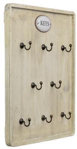 Moritz Vintage Schlüsselbrett aus Holz mit 12 Haken - Wand-Schlüsselboard mit Metallschild KEYS, cremefarben, 35 × 27 × 5 cm - Wandaufbewahrung für Flur, Küche oder Büro