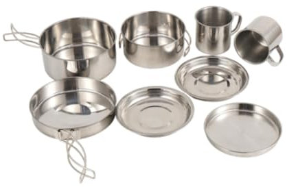 KIAOPU 8 Pieces Camping Cookware Mess Kit Camping Utensils Set Portable Lightweight Stainless Steel Outdoor Tableware for Hiking BBQ