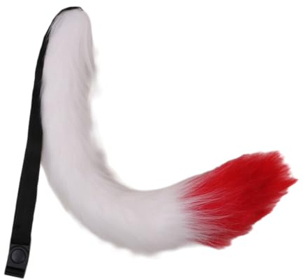 Whakano Kunstpelz Fuchsschwanz Tierschwanz Cosplay Kostümzubehör,Plüsch Fuchsschwanz 60cm Lang,Fuchsschwanz für Erwachsene Cosplay,Karneval & Party,Halloween,Weihnachtsfeier,Tier Party,Weiß Rot