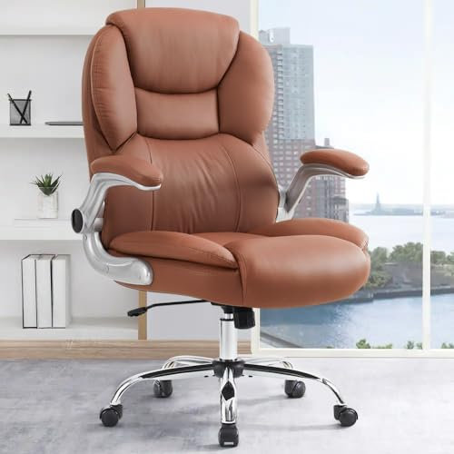 IWMH Bürostuhl Ergonomischer Schreibtischstuhl Chefsessel Drehstuhl mit hochklappbarer Armlehne, höhenverstellbar, Computerstuhl für Büro, Wohnungen, 180KG belastbarkeit (Braun)