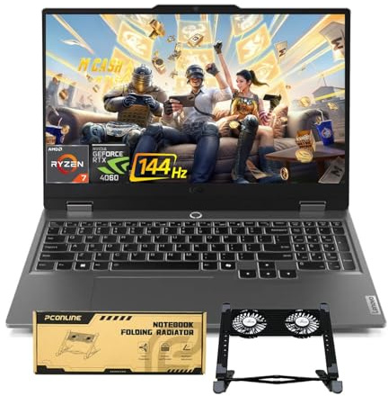 Lenovo LOQ 15AHP9 RTX 4060 Gaming Laptop, 15.6 FHD 144Hz, AMD Ryzen 7 8845HS, 64GB DDR5 RAM, 2TB SSD, Backlit Keyboard, RJ-45, Bundle with PCO Laptop Cooler, Grey, Windows 11 Home