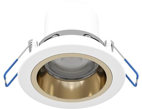 EGLO Einbaustrahler Yebra, Ø 8,7 cm, Deckenspot Badezimmer dimmbar | Bad Deckenstrahler aus Kunststoff in Weiß, dekorativer Ring in Silber/ Gold, warmweiß - kaltweiß, IP44