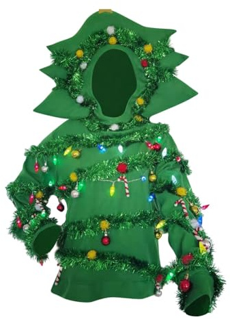 Christmas Costume Adult Unisex LED Light up Xmas Tree Outfit Stage Performance Wear Holiday Party Cosplay Attire Festive Lighted Costume Christmas Fancy Dress Adult