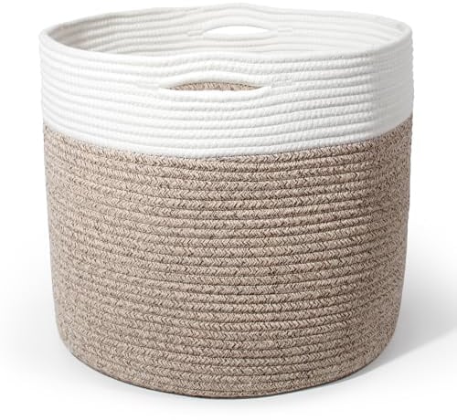 SYLANDO 26L, D35*H30 Waschekorb aus Baumwolle mit Griffen, Aufbewahrungskorb Geflochten, Laundry Baskets, Korb Aufbewahrung für decken, spielzeug, kuscheltier,Kleidung Braun