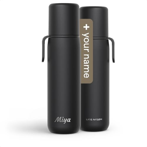 LARS NYSØM Borraccia termica personalizzata in acciaio inox con incisione - Bottiglia isolata a doppia parete con bicchiere - Borraccia isolata come idea regalo con nome (Carbon Black, 750ml)