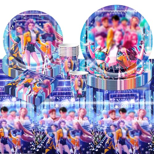 52 Pcs Demon Birthday Decorations, Party Decorations Paper Plates Cups Napkins and Tablecloth, Party Tableware Set for 10 Guests