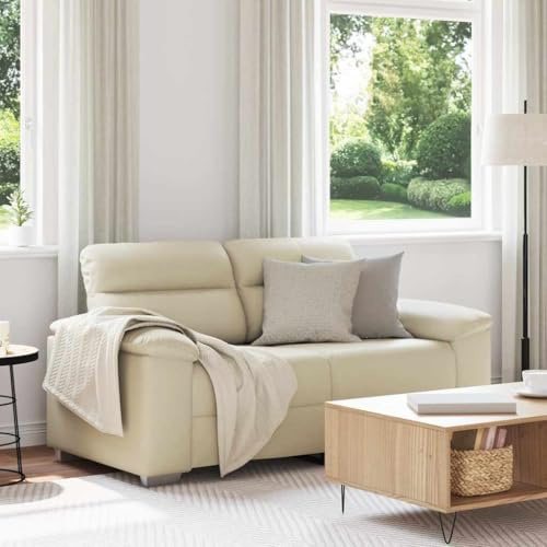 Augerqir 2 Sitzer Sofa Creme 160 x 81 x 84 cm Kunstleder mit Breiten Armlehnen, Holz und Metall Gestell, für Wohnzimmer Gästezimmer Büro Lounge platzsparend komfortabel