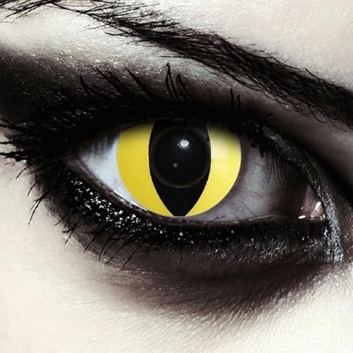 DESIGNLENSES, Farbige gelbe Katzenaugen Halloween Kostüm Kontaktlinsen, 1 Paar (2 Stück),weiche Farblinsen ohne Stärke, Yellow Cateye