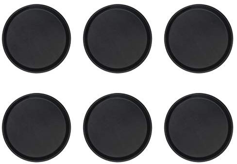 Argon Tableware Black Round Trays - 28cm - Pack of 6 - Reusable Rubberized Surface Non Slip Serving Tray for Serving Food, Drinks at Parties, Bars, Restaurants and Home