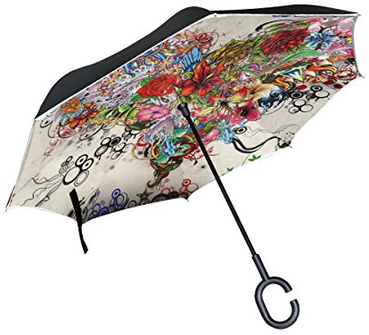 isaoa Gro?e Schirm Regenschirm Winddicht Doppelschichtige seitenverkehrt Faltbarer Regenschirm f¨¹r Auto Regen Au?eneinsatz,C-f?rmigem Henkel Regenschirm Flower Heart Full of Love Regenschirm