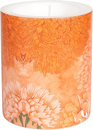 Kerze rund Orange Blumenwelt/Blumen/Frühling/Sommer Ø10cm, Höhe 12cm