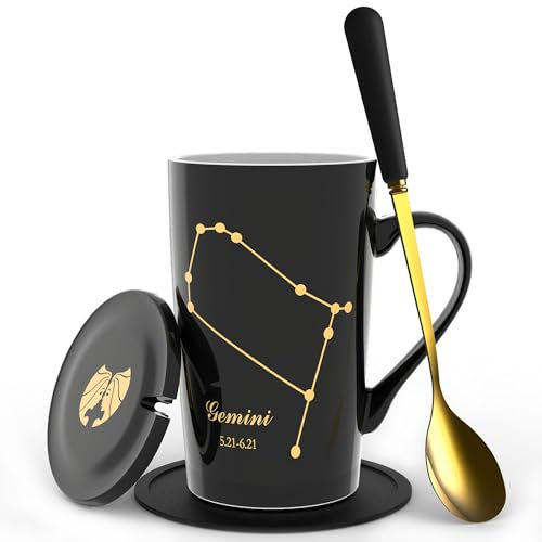 Fullcci-15oz Creative Constellation Gemini Coffee Mug Set Capacity Upgrade Tea Cup For Cocoa Water Milk Juice(Gemini-Black)