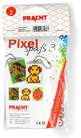 Pracht Creatives Hobby Pixel P90022-00505 Spaß Bastelset 3, zur Gestaltung von 2 Schlüsselanhängern für Kinder, kinderleichtes Stecksystem, ohne Bügeln und Kleben, Steinchen aus Biokunststoff
