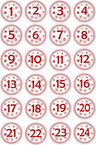INDIGOS UG - rund 30x30mm - Aufkleber für Adventskalender 1 bis 24 - weiß Vintage Style - Labels - Stickers - Weihnachtskalender - Weihnachten - Advent - rund - zum Aufkleben