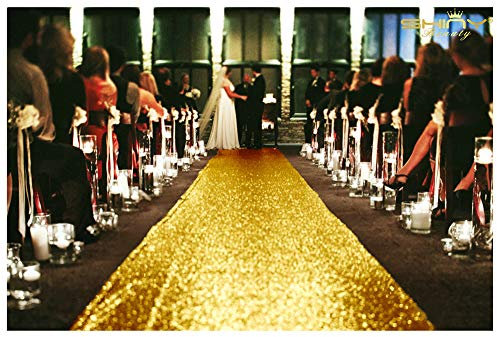 Gold Hochzeit Gang Läufer 2FTx15FT Pailletten Gang Läufer Great Gatsby Party Dekorationen Flur Teppich Läufer Hochzeit Läufer Gang Outdoor Strand Dekor Glitter Gang Läufer (2FTx15FT, Gold)