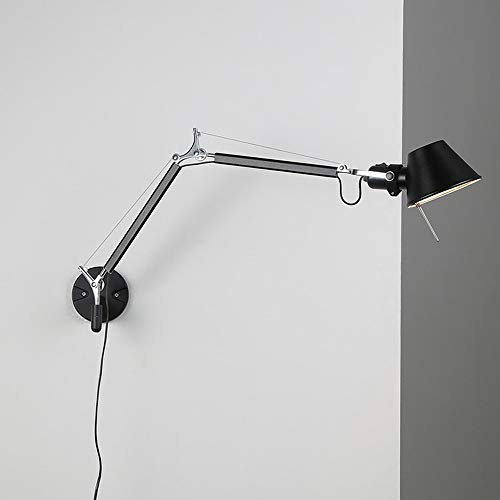 Rishx Adjustable Long Swing-Arm Wall Sconces Lighting Modern Minimalist Metal E27 Wall-Mounted Working Lamp Study Bedroom Living Room Reading Wall Light (Color : Black)