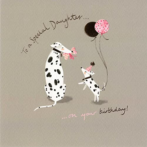 The Curious Inksmith Female Birthday Card - Special Daughter - Puppy Party, Dalmatian Dogs and Balloons - Stunning Gold Foil Finish - Greeting Card For Her (LD-CISR1032)