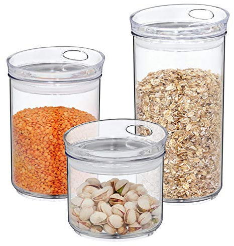 MamboCat 3er Set Vorratsdose Jule rund aus Kunststoff I Aufbewahrungsbox stapelbar inkl. Dichtring und Deckel 500ml 800ml 1,2L I luftdichte Frischhaltedose für Müsli Gewürze Süßigkeiten