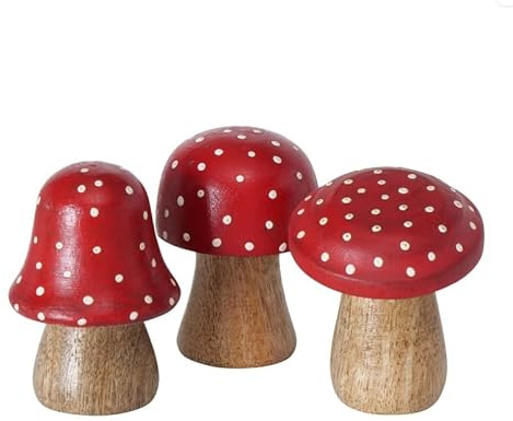 RiloStore 3 STK Fliegenpilze 7cm Holz rot Weiss braun Glücksbringer Dekopilze Glückspilze Herbstdeko Weihnachtsdeko Pilze rot Weiss Mangoholz Pilz Gesteckdeko Fliegenpilz Glückspilz