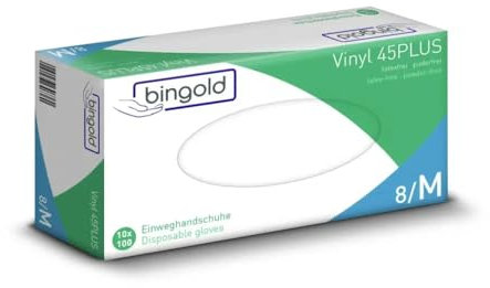 Einweghandschuhe Einmalhandschuhe Bingold Vinyl 45Plus - puderfrei - 100 Stück (M)
