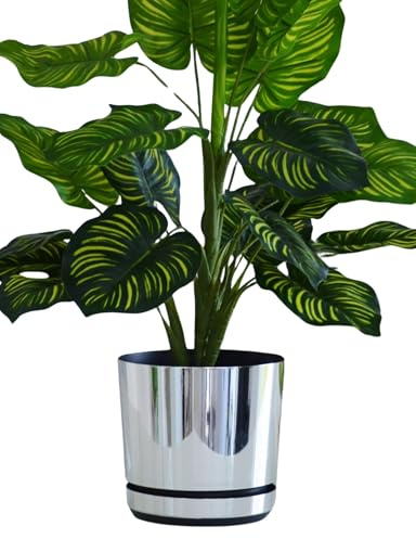 KORAD - Pot de fleurs avec soucoupe intégrée, décor 016, miroir, diamètre 21 cm, pot pour plantes, en plastique, de haute qualité, décoratif avec trous de drainage