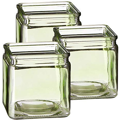 Cepewa 3er Set Eckiges Windlicht grün 10 cm Kerzenhalter Stimmungslicht Schmetterling (1 x Windlicht 10 cm grün)