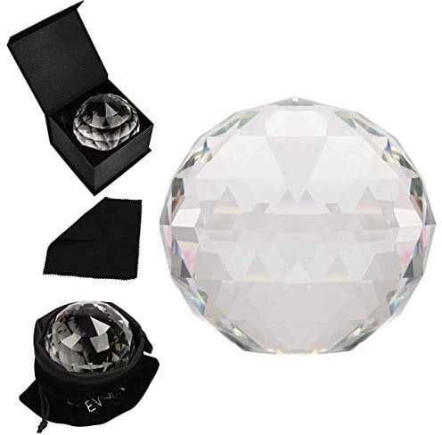 Belle Vous Boule de Cristal K9 à Facettes - Boule Cristal Photographie 8cm avec Support, Pochette en Velours, Tissu en Microfibre et Boite Cadeau - Boule en Verre Transparente pour Médiation, Guérison