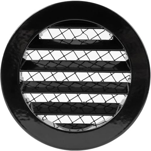 4 Inch / 100 mm Black Vent Cover - Aluminum - Industrial Round Air Vent Louver - Metal Soffit Vent with Screen - Mesh - Round Vent Grille for House Or Garage Wall (4 Inch, Black)