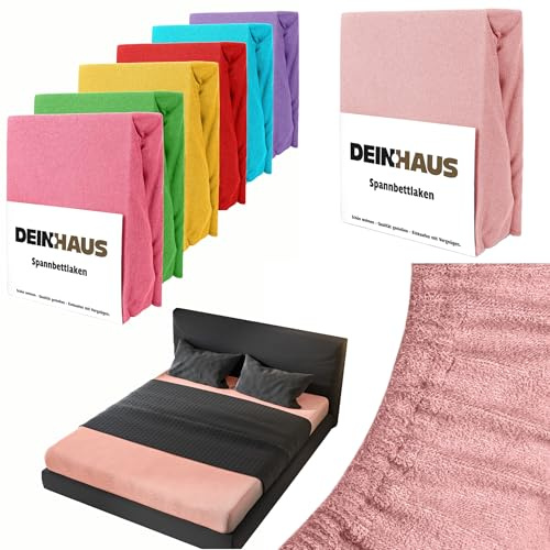 DH DEIN.HAUS Frottee Spannbettlaken 140 x 200 cm – Baumwolle, mit Gummizug, weich & pflegeleicht, Bettlaken – Farbe: Lachsfarben