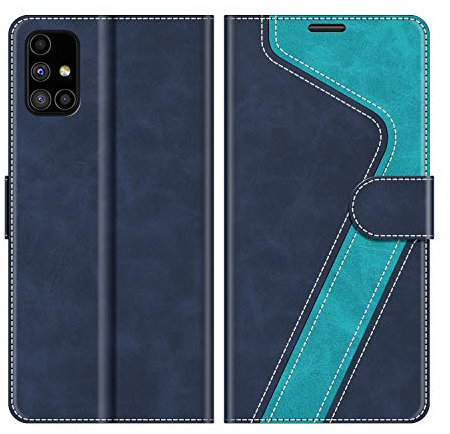 MOBESV Hülle für Samsung Galaxy M51 Handyhülle, Lederhülle mit Kartenfach, Klapphülle mit Ständer, Flip Case Handytasche Schutzhülle, Modisch Blau