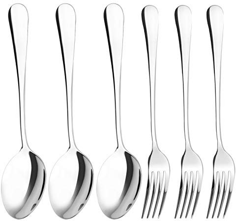 Qinglele Cuchara de mesa, tenedor de mesa, juego de cubiertos, 3 cucharas y 3 tenedores, acero inoxidable 304, 20,4 cm 8 pulgadas, 6 piezas