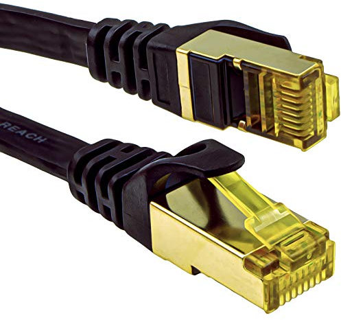 kenable FLAT CAT7 FTP Shielded 600MHz 10Gbps Ethernet LAN Cable RJ45 10m Black