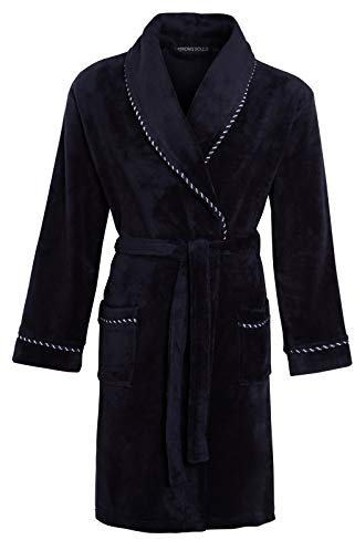 Luxury Mens Gents Full Length Velour Fleece Robe Dressing Gown Rope Trim Black Medium