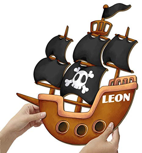 Elbeffekt Piraten Wandlampe aus Holz - personalisierbares Geschenk - Geschenk Junge 3 Jahre Piraten Geburtstag - Piraten Kindergeburtstag Geschenk aus Echtholz