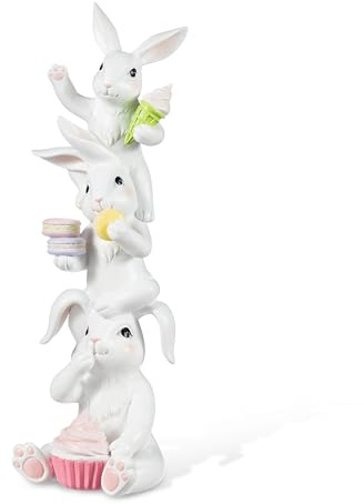 Glitzhome Osterdekoration, Hasenfigur, 44,5 cm, Kunstharz, gestapelt, Tischaufsatz mit Macaron & EIS & Cupcake für Frühling, Zuhause, Innen- und Außenbereich