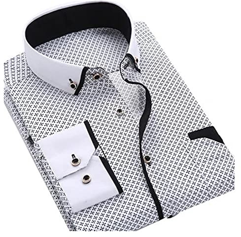 Business Herren Dot Plaid Print Turndown Collar Langarm Button Shirt Bluse Top Hemd Männliche Soziales Kleid Hemden Casual