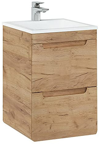 Lomadox Badmöbel Waschtisch-Unterschrank Wotan Eiche Nb., 42 cm Keramik Waschbecken, 2 Softclose-Auszüge, B/H/T ca. 42/60,5/42 cm