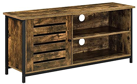 Mobile Porta TV con Armadietto e Scomparti (AxLxP) 49 x 110 x 30 cm Supporto TV con Passaggio Cavi Consolle con 1 Anta e Ripiani - Effetto Legno Scuro