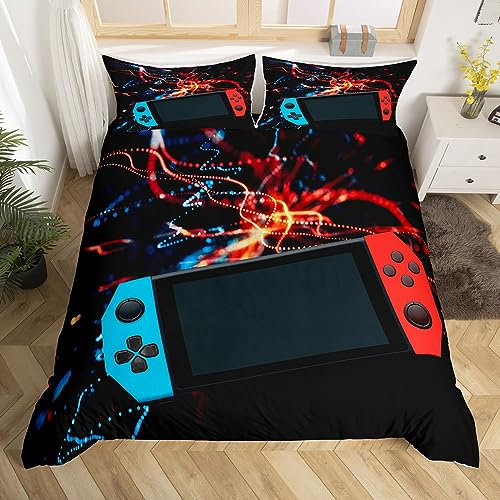 Gaming Parure de Lit 140x200cm Garçons Moderne Jeu Vidéo Gamepad Parure Housse de Couette pour Enfants Gamer Console Housse de Couette Bleu Rouge Décor de Chambre 2Pcs Avec 1 Taie d'oreiller