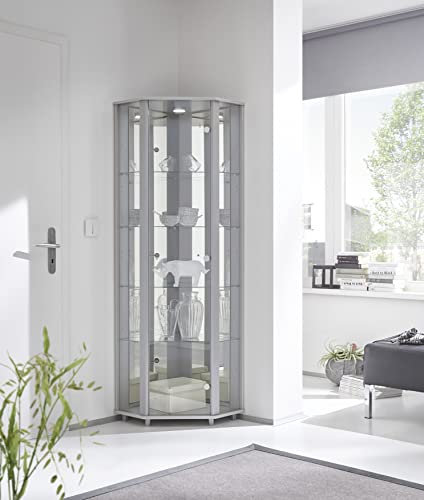 möbelando Eckvitrine Vitrinenschrank Glasvitrine Vitrine Berlin I Silber