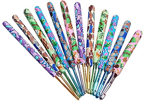 Coopay Häkelnadel Set Waldthema, 12 Stück Warme Häkelnadeln für Arthritische Hände, Hübsche Häkelnadel mit Lang Ergonomisch Polymerton Griff, 2,25-8,0 mm Häkelnadelsets, Anfänger Häkelgeschenk