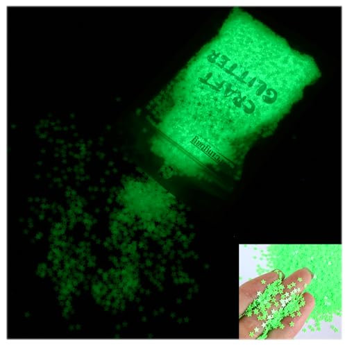 Glow in The Dark Tiny Stars Shaped Glitter,3mm Flakes Luminous Holographic Glitters for Tumbler DIY,Resin Craft, Slime, Nails Arts, Makeup,Festival Party - Green 10g(0.35oz)