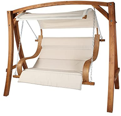 vanvilla Hollywoodschaukel ALBARELLA Gartenschaukel aus Lärche Holzfarbe Teak/Stoff Khaki Holzschaukel Lärchenholz