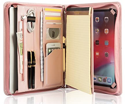KOSTENLOSE NAMENSGRAVUR, Schreibmappe mit A4 Klemmbrett, Aktenmappe mit Reißverschluss, Rosa Padfolio Portfolios, Damen Geschenk
