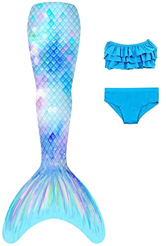 NAITOKE Meerjungfrauenschwanz mit Bikini für Mädchen,3pc,ohne Monoflosse,XSXSF,150