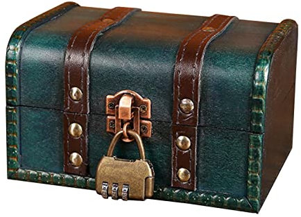 Schatztruhe aus mit Schloss, 16x12x9,5cm Piraten-Schatztruhe Vintage Europäische Schatzkiste Holztruhe dekorative -Aufbewahrungsbox für Schmuck, kleine Gegenstände